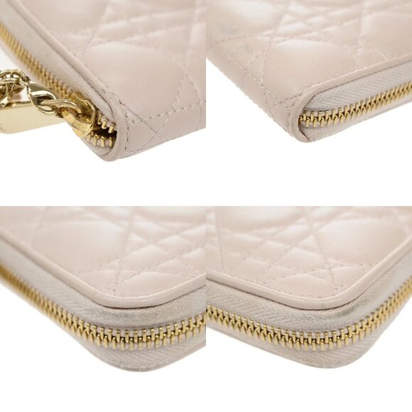 CHRISTIAN DIOR Logo Cannage Zipper Around Long Wallet Leather Pink GHW 80KB338 - Picture 8 of 15